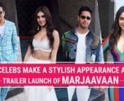 Marjaavaan&#39;s trailer launch was attended by Sidharth Malhotra, Riteish Deshmukh, Tara Sutaria and Rakul Preet Singh. The film will feature these four in the lead. It is directed by Milap Zaveri and is all set to release on 8th November 2019. The co-producer of the film, Bhushan Kumar has described the film has a &#39;violent, dramatic love story&#39;. Sidharth Malhotra was last seen in Jabariya Jodi alongside Parineeti Chopra. Riteish Deshmukh was last seen in Total Dhamaal. On the work front, he will b
