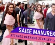 Salman Khan&#39;s third movie from the Dabangg franchise revealed its trailer recently. The trailer launch was attended by the lead stars of the movie, Salman Khan, Sonakshi Sinha and Saiee Manjrekar, who is making her debut with this movie. The Jai Ho actor arrives in a grey t-shirt with black jeans and black shoes. Saiee arrived in a pink coordinated set with feather detailing. Dabangg 3 will be released onDecember 20, 2019.