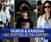 Kareena Kapoor Khan was spotted at the airport but this time she was accompanied by Taimur Ali Khan. The tater tot looked adorable in a full-sleeved white tee and matching pants. The Veere Di Wedding actress wore a blue striped shirt with jeans and a denim jacket. Taimur was spotted carrying the Indian flag in his hand as he walked over to the check-in area while mommy Kareena clicked pictures with the fans.