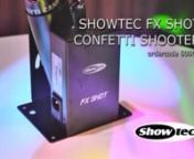 Showtec&#39;s FX Shot is an easy-to-use electric confetti shooter. They are designed to fire prefilled single use electric cannons, which are available in 40cm and 80cm. Confetti or streamers in various colours, even fluor UV and metallic colours are an option. The cannons contain a pressurized nitrogen cartridge which launches confetti up to 12 meters and streamers even 20 meters wide.nnAttention:nThe FX Shot will be activated by a 230V power source and can therefore be operated very easy by a 230V