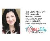 208 W Adams Ave Lebanon TN 37087 &#124; Tara LeursnnTara LeursnnOwner, BrokernTara earned her real estate license in 2004 as a way of financing her college education and graduated from MTSU in 2005 with a major in public relations and double minor in marketing/English. She became a broker in 2013 and opened Red Lily in 2014 to create a real estate company that continually strives for honesty and integrity. With over ten years’ experience as a professional realtor, Tara offers clients, whether they