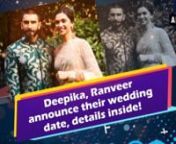 New Delhi, Oct 21 (ANI): The much awaited B-town marriage will soon take place as actors Deepika Padukone and Ranveer Singh have announced the date for their marriage. The couple will be married on November 14 and 15. The marriage ceremony will be a private affair. Deepika and Ranveer took to Twitter to announce the date by posting picture of a card. Deepika thanked people for giving her love and support to the actress. She posted the card both in Hindi and English language. Ranveer Singh also p
