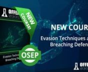 Evasion Techniques and Breaching Defenses (PEN-300) is the newest penetration testing training course from Offensive Security. Learn more: https://www.offensive-security.com/pen300-osep/nnThe course includes modules like:n- Client-side attacksn- Process injection and migrationn- Antivirus evasionn- Application whitelistingn- Bypassing network filtersn- Windows and Linux lateral movementn- Active Directory exploitationn- Microsoft SQL attacksnnStudents who complete the course and pass the exam ea