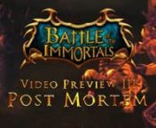 My official first video at my new company promoting the outcome of our closed beta launch of our soon to be released game; Battle of the Immortals.nnShot on a Canon 7D with a 50mm 1.8nEdited in FCPnGraphics done in AE and C4DnnHere&#39;s the write up (Transcript actually):nWelcome to the third video preview of Battle of the Immortals. We actually have some time to sit down, take a breath and bring you guys back up to speed on whats been going on with Battle of the Immortals behind closed doors. nnTh