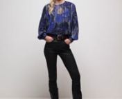 This sheer blouse top from Bl&#nk is an effortlessly chic update to classic boho evening wear styling. The sequin shoulder detail and sparkle stitch throughout the abstract navy print adds a glamorous and contemporary edge to the loose and floaty silhouette of this elegant high-necked top.