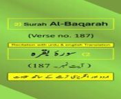 In this video, we present the beautiful recitation of Surah Al-Baqarah Ayah/Verse/Ayat 187 in Arabic, accompanied by English and Urdu translations with on-screen display. To facilitate a comprehensive understanding, we have included accurate and eloquent translations in English and Urdu.&#60;br/&#62;&#60;br/&#62;Surah Al-Baqarah, Ayah 187 (Arabic Recitation): “ أُحِلَّ لَكُمۡ لَيۡلَةَ ٱلصِّيَامِ ٱلرَّفَثُ إِلَىٰ نِسَآئِكُمۡۚ هُنَّ لِبَاسٞ لَّكُمۡ وَأَنتُمۡ لِبَاسٞ لَّهُنَّۗ عَلِمَ ٱللَّهُ أَنَّكُمۡ كُنتُمۡ تَخۡتَانُونَ أَنفُسَكُمۡ فَتَابَ عَلَيۡكُمۡ وَعَفَا عَنكُمۡۖ فَٱلۡـَٰٔنَ بَٰشِرُوهُنَّ وَٱبۡتَغُواْ مَا كَتَبَ ٱللَّهُ لَكُمۡۚ وَكُلُواْ وَٱشۡرَبُواْ حَتَّىٰ يَتَبَيَّنَ لَكُمُ ٱلۡخَيۡطُ ٱلۡأَبۡيَضُ مِنَ ٱلۡخَيۡطِ ٱلۡأَسۡوَدِ مِنَ ٱلۡفَجۡرِۖ ”&#60;br/&#62;&#60;br/&#62;Surah Al-Baqarah, Verse 187 (English Translation): “ It has been made permissible for you the night preceding fasting to go to your wives [for sexual relations]. They are a clothing for you and you are a clothing for them. Allāh knows that you used to deceive yourselves, so He accepted your repentance and forgave you. So now, have relations with them and seek that which Allāh has decreed for you [i.e., offspring]. And eat and drink until the white thread of dawn becomes distinct to you from the black thread [of night]. ”&#60;br/&#62;&#60;br/&#62;Surah Al-Baqarah, Ayat 187 (Urdu Translation): “ روزے کی راتوں میں اپنی بیویوں سے ملنا تمہارے لئے حلال کیا گیا، وه تمہارا لباس ہیں اور تم ان کے لباس ہو، تمہاری پوشیده خیانتوں کا اللہ تعالیٰ کو علم ہے، اس نے تمہاری توبہ قبول فرما کر تم سے درگزر فرمالیا، اب تمہیں ان سے مباشرت کی اور اللہ تعالیٰ کی لکھی ہوئی چیز کو تلاش کرنے کی اجازت ہے، تم کھاتے پیتے رہو یہاں تک کہ صبح کا سفید دھاگہ سیاه دھاگے سے ﻇاہر ہوجائے ۔ ”&#60;br/&#62;&#60;br/&#62;The English translation by Saheeh International and the Urdu translation by Maulana Muhammad Junagarhi, both published by the renowned King Fahd Glorious Qur&#39;an Printing Complex (KFGQPC). Surah Al-Baqarah is the second chapter of the Quran.&#60;br/&#62;&#60;br/&#62;For our Arabic, English, and Urdu speaking audiences, we have provided recitation of Ayah 187 in Arabic and translations of Surah Al-Baqarah Verse/Ayat 187 in English/Urdu.&#60;br/&#62;&#60;br/&#62;Join Us On Social Media: Don&#39;t forget to subscribe, follow, like, share, retweet, and comment on all social media platforms on @QuranHadithPro . &#60;br/&#62;➡All Social Handles: https://www.linktr.ee/quranhadithpro&#60;br/&#62;&#60;br/&#62;Copyright DISCLAIMER: ➡ https://rebrand.ly/CopyrightDisclaimer_QuranHadithPro &#60;br/&#62;Privacy Policy and Affiliate/Referral/Third Party DISCLOSURE: ➡ https://rebrand.ly/PrivacyPolicyDisclosure_QuranHadithPro &#60;br/&#62;&#60;br/&#62;#SurahAlBaqarah #surahbaqarah #SurahBaqara #surahbakara #SurahBakarah #quranhadithpro #qurantranslation #verse187 #ayah187 #ayat187 #QuranRecitation #qurantilawat #quranverses #quranicverse #EnglishTranslation #UrduTranslation #IslamicTeachings #سورہ_بقرہ# سورةالبقرة .