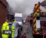 A woman has been rushed to hospital with “serious injuries” after a massive gas explosion ripped through a terraced home.&#60;br/&#62;&#60;br/&#62;The victim, in her 70s, is believed to have suffered “significant burns” in the blast, which destroyed the two-bed property in Bury, Grtr. Manchester.&#60;br/&#62;&#60;br/&#62;Shocking video shared on social media showed the roughly £100,000 home engulfed with 6m (20ft) high flames following the explosion shortly before 11am today (Wed).&#60;br/&#62;&#60;br/&#62;And subsequent footage revealed dozens of firefighters attempting to tame the raging inferno, which sent thick black smoke shooting up into the sky around it.