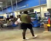 An unruly man came into Walmart and began turning things out. He got to the checkout line and started acting aggressively. As a result, people in the store began trying to calm him down, to no avail. The man kept acting up and then he picked a fight with a man half his size. This little man put an end to all of this.