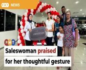 Nazirah Hasan, a Proton saleswoman in Kulim, said she had been practising the tradition for all her non-Muslim customers for years.&#60;br/&#62;&#60;br/&#62;&#60;br/&#62;Read More: https://www.freemalaysiatoday.com/category/nation/2024/03/08/kudos-for-saleswoman-who-helped-customers-car-blessing/&#60;br/&#62;&#60;br/&#62;&#60;br/&#62;Free Malaysia Today is an independent, bi-lingual news portal with a focus on Malaysian current affairs.&#60;br/&#62;&#60;br/&#62;Subscribe to our channel - http://bit.ly/2Qo08ry&#60;br/&#62;------------------------------------------------------------------------------------------------------------------------------------------------------&#60;br/&#62;Check us out at https://www.freemalaysiatoday.com&#60;br/&#62;Follow FMT on Facebook: https://bit.ly/49JJoo5&#60;br/&#62;Follow FMT on Dailymotion: https://bit.ly/2WGITHM&#60;br/&#62;Follow FMT on X: https://bit.ly/48zARSW &#60;br/&#62;Follow FMT on Instagram: https://bit.ly/48Cq76h&#60;br/&#62;Follow FMT on TikTok : https://bit.ly/3uKuQFp&#60;br/&#62;Follow FMT Berita on TikTok: https://bit.ly/48vpnQG &#60;br/&#62;Follow FMT Telegram - https://bit.ly/42VyzMX&#60;br/&#62;Follow FMT LinkedIn - https://bit.ly/42YytEb&#60;br/&#62;Follow FMT Lifestyle on Instagram: https://bit.ly/42WrsUj&#60;br/&#62;Follow FMT on WhatsApp: https://bit.ly/49GMbxW &#60;br/&#62;------------------------------------------------------------------------------------------------------------------------------------------------------&#60;br/&#62;Download FMT News App:&#60;br/&#62;Google Play – http://bit.ly/2YSuV46&#60;br/&#62;App Store – https://apple.co/2HNH7gZ&#60;br/&#62;Huawei AppGallery - https://bit.ly/2D2OpNP&#60;br/&#62;&#60;br/&#62;#FMTNews #NazirahHasan #ProtonSaleswoman #HelpedIndianCustomer #CarBlessing
