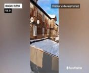 The weight of the heavy snow load was too much for the balcony of this residential building in Nyagan, Russia, as it collapsed to the ground on Feb. 28. No one was injured from this incident.