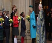 Queen Camilla, Prince William, and Princess Anne were seen smiling as they left the Commonwealth Day Service at Westminster Abbey.&#60;br/&#62; &#60;br/&#62; Report by Ajagbef. Like us on Facebook at http://www.facebook.com/itn and follow us on Twitter at http://twitter.com/itn