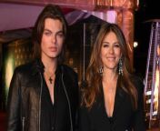 Elizabeth Hurley was put at ease having her son in the room when she filmed raunchy scenes for his new film.