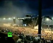 Video courtesy: Jessica Silas, David Wood&#60;br/&#62;A stage collapsed during a powerful storm at the Indiana State Fair, sending steel scaffolding into the terrified crowd below and killing at least four people among fans awaiting a performance by the country band Sugarland. The collapse Saturday evening happened moments after an announcer warned of the advancing storm and gave instructions on what to do in event of an evacuation. Witnesses said a wall of dirt, dust and rain blew up quickly like a dust bowl and a burst of high wind toppled the rigging. People ran amid screams and shouts, desperate to get out of the way.Hundreds of concert-goers rushed afterward amid the chaos to tend to the injured, many with upraised arms seeking to lift heavy beams, lights and other equipment that blew down onto the crowd.