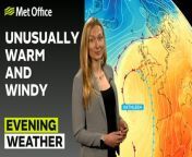 Warm and windy weekend, warm air dragged up by Storm Kathleen from the southwest of the UK – This is the Met Office UK Weather forecast for the evening of 05/04/24. Bringing you today’s weather forecast is Annie Shuttleworth.