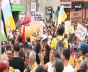 Thousands of residents have taken part in anti-tourism protests in the Canary Islands. Locals of the popular holiday destination say they are struggling to cope with the influx of visitors each year. Report by Ajagbef. Like us on Facebook at http://www.facebook.com/itn and follow us on Twitter at http://twitter.com/itn