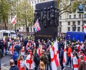 A St George&#39;s Day rally in London descended into chaos today as riot officers clashed with crowds and a police horse was attacked near Downing Street. &#60;br/&#62;&#60;br/&#62;Mounted police intervened after a group broke through a cordon formed to stop people moving past the area that had been allocated for the event. &#60;br/&#62;&#60;br/&#62;This led to scuffles breaking out, with footage appearing to show one of the horses being struck by a man with an umbrella. &#60;br/&#62;&#60;br/&#62;The melee happened just before the main rally at 3 pm, where Tommy Robinson and Laurence Fox joined crowds singing along to songs including Sweet Caroline. &#60;br/&#62;&#60;br/&#62;The Met said officers were forced to respond when a group &#39;violently&#39; forced through police blockades. &#60;br/&#62;&#60;br/&#62;But it prompted claims of &#39;two-tier policing&#39;, with critics suggesting pro-Palestine marchers were treated more favorably. &#60;br/&#62;&#60;br/&#62;The Met shared a video that appears to show officers forming a cordon but a group, some waving flags and others wearing St George&#39;s flags, pushing past it before two mounted officers on horses intervene.&#60;br/&#62;&#60;br/&#62;A spokesman said: &#39;The event is not due to start for an hour and regrettably officers are already dealing with disorder.&#60;br/&#62;&#60;br/&#62;&#39;There is an area allocated for this event in Richmond Terrace. This group went past it and continued up Whitehall.&#60;br/&#62;&#60;br/&#62;&#39;When officers formed a cordon and asked the group to turn round, they reacted by violently forcing their way through. Mounted officers intervened with horses to restore the cordon.&#39;&#60;br/&#62;&#60;br/&#62;The Met said no further incidents had been reported at the rally, which passed off peacefully. &#60;br/&#62;&#60;br/&#62;Among those giving speeches were Tommy Robinson, former leader of the English Defence League, while Laurence Fox - leader of The Reclaim Party - was also in attendance.