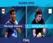 Andrey Rublev has beaten Felix Auger-Aliassime in three sets to win his first Madrid Open title