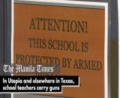 In Utopia and elsewhere in Texas, school teachers carry guns&#60;br/&#62;&#60;br/&#62;In a tiny Texas town called Utopia, a sign at the entrance to its only school warns that staffers are packing guns -- a measure designed to prevent shootings like the one that left 19 kids and two teachers dead down the road in Uvalde.&#60;br/&#62;&#60;br/&#62;Video by AFP&#60;br/&#62;&#60;br/&#62;Subscribe to The Manila Times Channel - https://tmt.ph/YTSubscribe&#60;br/&#62;&#60;br/&#62;Visit our website at https://www.manilatimes.net &#60;br/&#62;&#60;br/&#62;Follow us:&#60;br/&#62;Facebook - https://tmt.ph/facebook&#60;br/&#62;&#60;br/&#62;&#60;br/&#62;Instagram - https://tmt.ph/instagram&#60;br/&#62;Twitter - https://tmt.ph/twitter&#60;br/&#62;DailyMotion - https://tmt.ph/dailymotion&#60;br/&#62;&#60;br/&#62;Subscribe to our Digital Edition - https://tmt.ph/digital&#60;br/&#62;&#60;br/&#62;Check out our Podcasts:&#60;br/&#62;Spotify - https://tmt.ph/spotify&#60;br/&#62;Apple Podcasts - https://tmt.ph/applepodcasts&#60;br/&#62;Amazon Music - https://tmt.ph/amazonmusic&#60;br/&#62;Deezer: https://tmt.ph/deezer&#60;br/&#62;Stitcher: https://tmt.ph/stitcher&#60;br/&#62;Tune In: https://tmt.ph/tunein&#60;br/&#62;Soundcloud: https://tmt.ph/soundcloud&#60;br/&#62;&#60;br/&#62;#TheManilaTimes&#60;br/&#62;