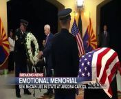 His wife, Cindy McCain, was captured resting her head on his flag-draped casket at the Arizona State Capitol.
