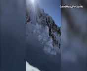 An avalanche falling down a mountain in Chamonix, France, was caught on camera on Monday (March 4). Amateur video showed snow rolling down a mountain and coming toward a group of six skiers, who were out of reach. - REUTERS