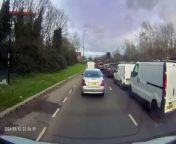 Courtesy: SWNS&#60;br/&#62;&#60;br/&#62;Shocking dash-cam footage shows the moment a bus ploughed into a car at speed after an impatient driver pulled out into a bus lane while queuing in busy traffic.