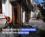 Images from the Russian border city of Belgorod show workers clearing up shattered glass and debris outside the city hall after the regional governor said a Ukrainian drone struck the building and blew out its windows, injuring two people. The strike came amid a wave of attacks on Russia&#39;s border regions and an announcement by Moscow that it had foiled multiple attempted cross-border raids by pro-Ukrainian paramilitaries.