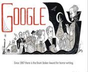 November 8th, 2012 there is a Google Doodle to honor Bram Stoker. Bram Stoker was an Irish novelist and short story writer. He is best known for his Gothic novel Dracula. Since 1987 there is the Bram Stoker Award for horror writing named after him.&#60;br/&#62;The Google Doodle is a almost black and white Doodle. Only the Google letters are blood-red.&#60;br/&#62;Nevertheless I like the Doodle especially the guy on the left, who tries to catch the spider.
