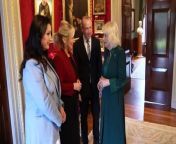 Her Majesty met with First Minister Michelle O&#39;Neill, Deputy First Minister Emma Little-Pengelly and Northern Ireland Secretary Chris Heaton-Harris at an event hosted by the Queen&#39;s Reading Room to mark World Poetry Day at Hillsborough Castle in Belfast. Report by Covellm. Like us on Facebook at http://www.facebook.com/itn and follow us on Twitter at http://twitter.com/itn
