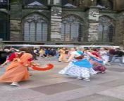 Beautiful women dancing in front of the cathedral in Cologne from beautiful lactat