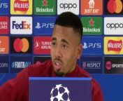 Arsenal player Gabriel Jesus talks about the team mindset, his recovery from injuries and position in the team and how Arsenal are believing more as a team and as a group ahead of s their UEFA Champions League quarter-final first leg against Bayner Munich at the Emirates.&#60;br/&#62;&#60;br/&#62;Sobha Realty Training Centre, London, UK