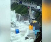Shocking footage shows beach huts being blown into the sea during Storm Pierrick.&#60;br/&#62;&#60;br/&#62;Huge waves and battering winds have washed newly painted huts on Castle Beach, Falmouth, into the ocean.&#60;br/&#62;&#60;br/&#62;Falmouth Coastguard had issued a warning for strong winds, tides and storm surges and a Met Office yellow weather warning was in place.&#60;br/&#62;