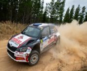 Inside the Skoda RS rally car on a special stage in Finland with driver Scott Pedder and co-driver Glenn Macneall