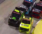 Grant Enfinger gets into the side of Dean Thompson as the No. 5 Toyota crashes into the wall late in the race at Martinsville Speedway.