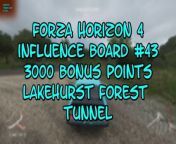 This video from FORZA HORIZON 4 and is for those of us that like to find and collect things. In this video, we will find my 43rd INFLUENCE BOARD to destroy and this one was good for 3000 BONUS POINTS and it was located in the LAKEHURST FOREST area, in a TUNNEL