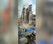 Old Royal Liverpool hospital tower collapsing on April 22.A spokesperson for Liverpool University Hospitals NHS Foundation Trust has confirmed this was a planned, controlled collapse of a section of the Duncan Building.