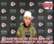 Kansas City Chiefs safety Tyrann Mathieu talks about his interception returned for a touchdown against the New England Patriots and how the defensive backs performed against the Pats.