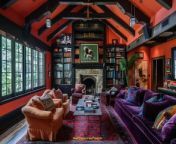 Prompt Midjourney : colorful dark academia interior Living room, High ceilings --ar 3:2