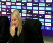Chelsea Womens boss Emma Hayes reacts to Chelsea Women beingback in the WSL race after tonights 8-0 victory, the incredible send off and last home game for her, Maren Mjelde and Fran Kirby&#60;br/&#62;&#60;br/&#62;Kingsmeadow Stadium, London, Uk