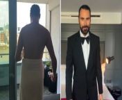 Rylan Clark sips champagne wearing a towel as he gets Bafta ready following Eurovision return from crystal clark hormones